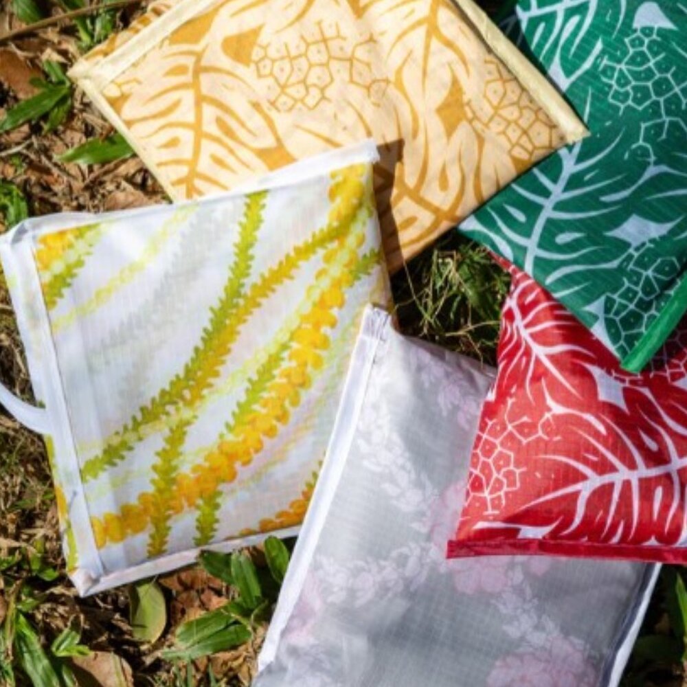 Lexbreezy Pikake Lei Mau reusable eco tote bag foldable